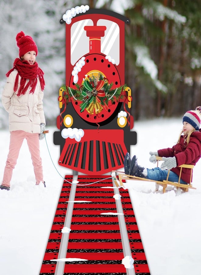 Oitnlaughter Christmas Train Door Cover Train Theme Birthday Party Decoration Polyester Xmas Hanging Banner Railroad Track Aisle Runner for Christmas Holiday Classroom Home Party Supplies Wall Backdrop Photo Prop - Image 5